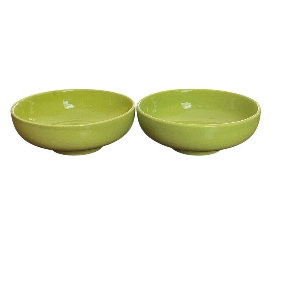 Vintage Homer Laughlin Rhythm Footed Cereal Bowls (2) Chartreuse 5-1/2" MCM